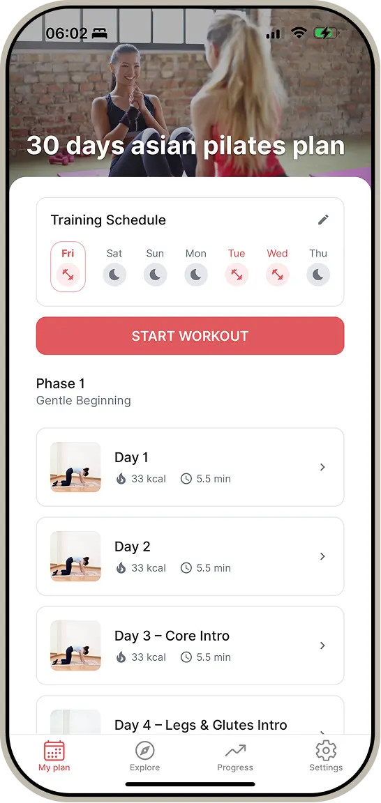 Asian Pilates mobile app preview